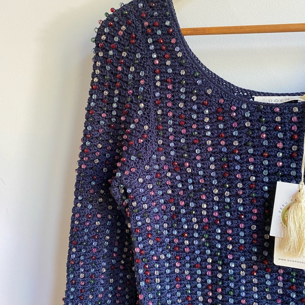 Doen Solandis Navy cotton beaded mini dress size small - Picture 4 of 8